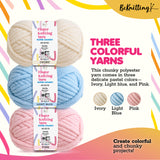 BeKnitting Set of 3 Pack Balls of 110yd #5 Ivory Polyester Soft Velvet Chenille Finger Knitting Crochet Yarn