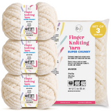 BeKnitting Set of 3 Pack Balls of 27yd #7 Ivory Polyester Soft Velvet Chenille Finger Knitting Crochet Yarn