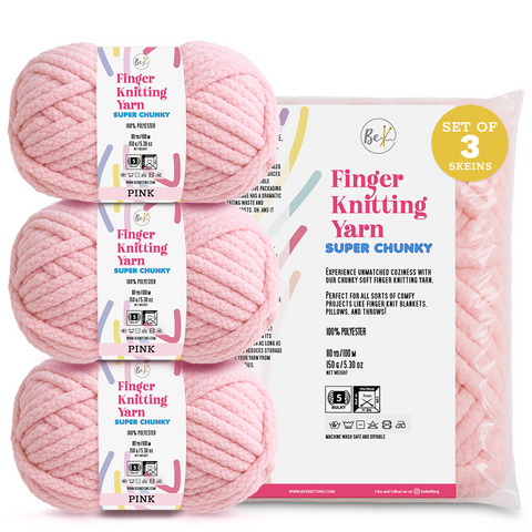 BeKnitting Set of 3 Pack Balls of 110yd #5 Pink Polyester Soft Velvet Chenille Finger Knitting Crochet Yarn